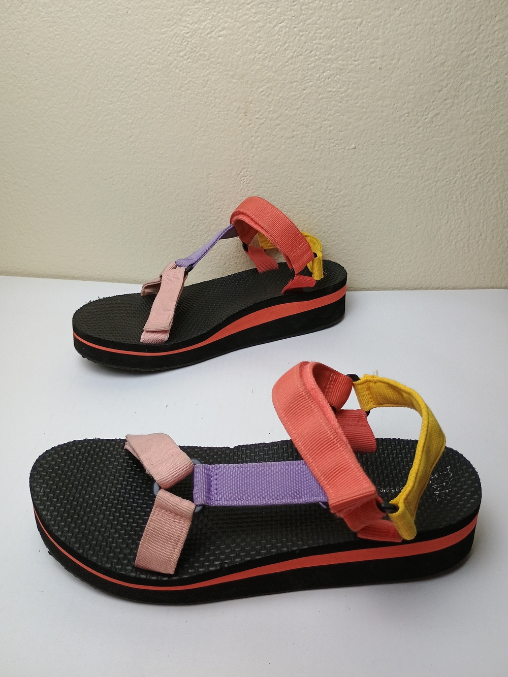 Multi-Color Women's 11M-10W Platform Sport Sandals - Pink, Purple & Yellow